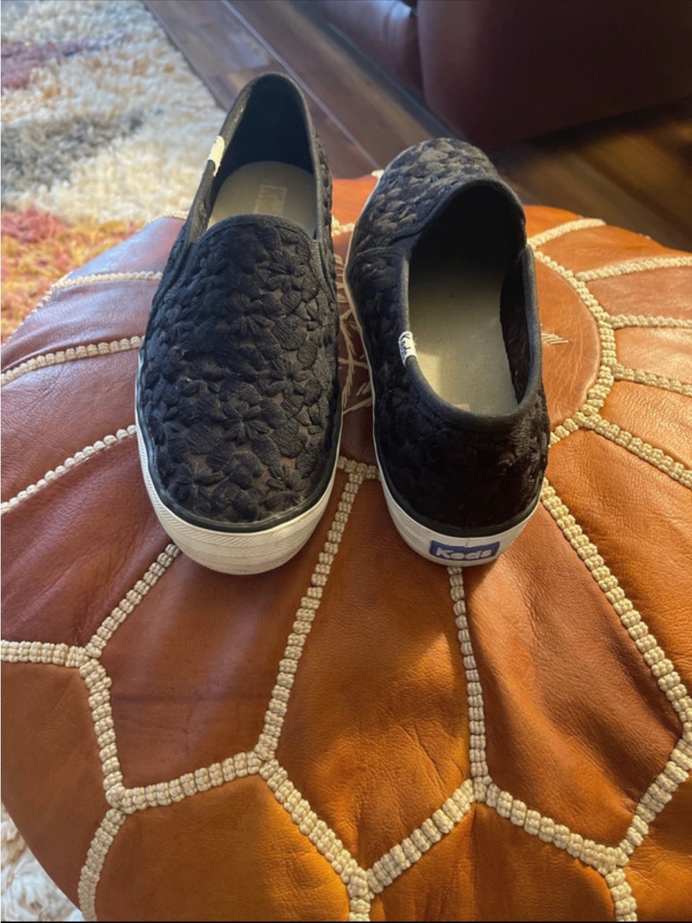 Keds Black Quilted Slip-On Sneakers with White Sole 7.5